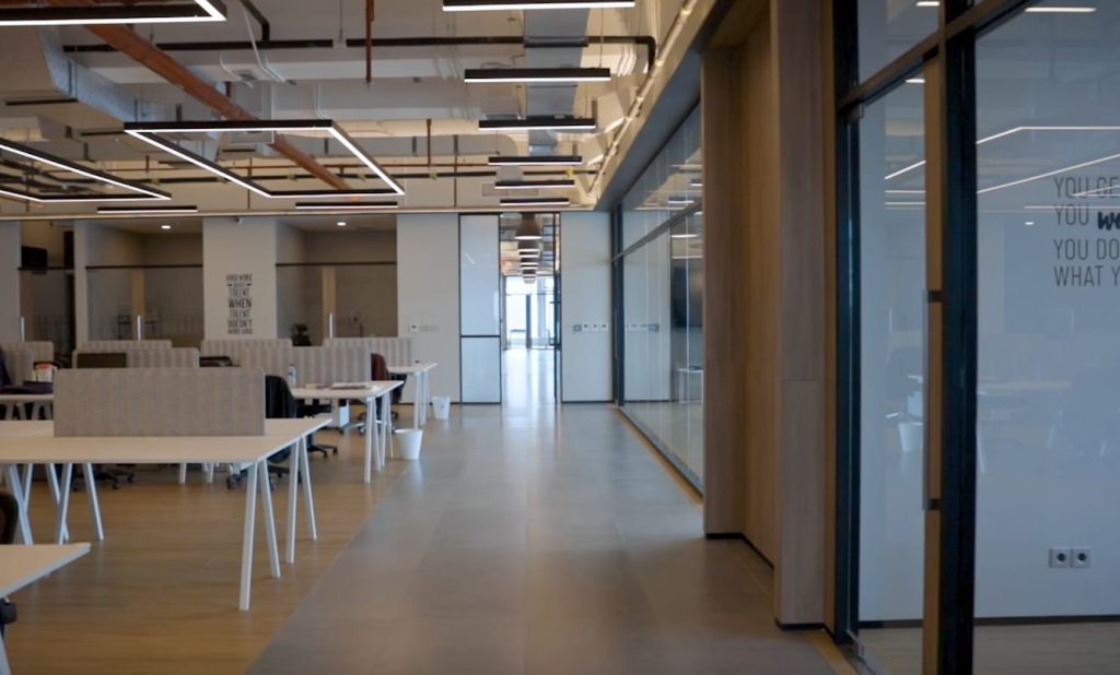 Inside the office building